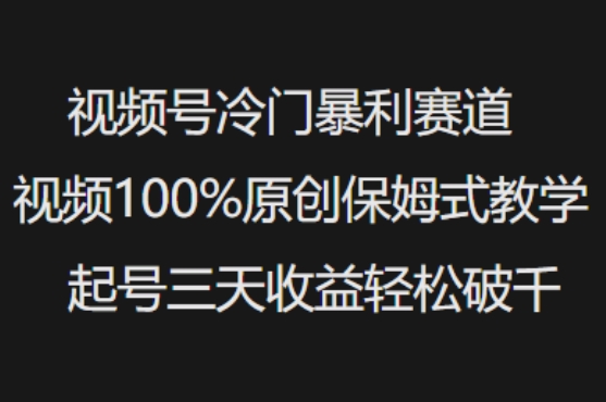 视频号冷门暴利赛道视频100%原创保姆式教学起号三天收益轻松破千-白戈学堂