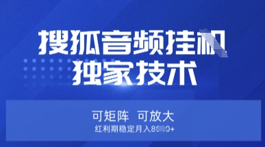 【搜狐音频挂G】独家技术，可矩阵可放大，红利期稳定月入8k-白戈学堂