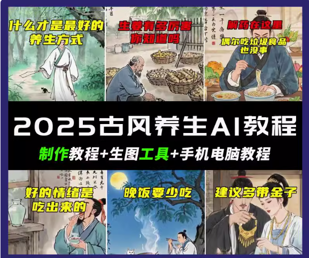 抖音AI古风养生视频教程日入五张 轻松涨粉 10W+-白戈学堂