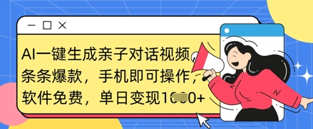 AI一键生成亲子对话视频，条条爆款，一部手机即可操作，单日变现数张-白戈学堂