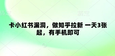 卡小红书漏洞，做知乎拉新 一天3张起，有手机即可-白戈学堂