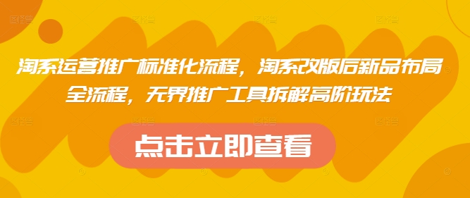 淘系运营推广标准化流程，​淘系改版后新品布局全流程，无界推广工具拆解高阶玩法-白戈学堂
