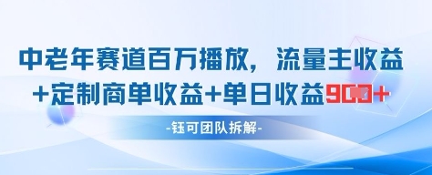 中老年赛道百万播放+流量主收益+定制收益，单日收益9张-白戈学堂