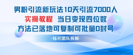 男粉引流新玩法10天引流7000人当日变现四位数可复制可批量0封号-白戈学堂