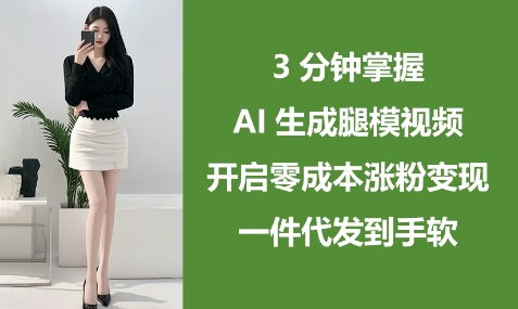 3分钟掌握AI生成腿模视频，开启零成本涨粉变现，一件代发到手软-白戈学堂