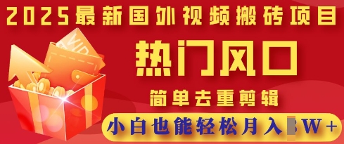 2025最新视频搬砖项目，热门风口，简单去重剪辑，小白也能轻松月入过W-白戈学堂