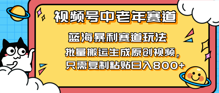 （14314期）2025视频号中老年短视频蓝海暴利风口！复制粘贴搬运视频单日赚800+，无…-白戈学堂