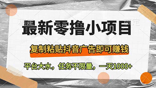 （14230期）最新零撸小项目，复制粘贴抖音广告即可赚钱，平台大水，任务不限量，一…-白戈学堂
