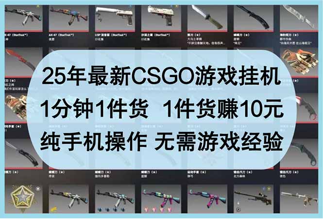 （14439期）25年最新CSGO游戏挂机，1分钟1件货，1件货赚10元 纯手机操作 无需游戏经验-白戈学堂