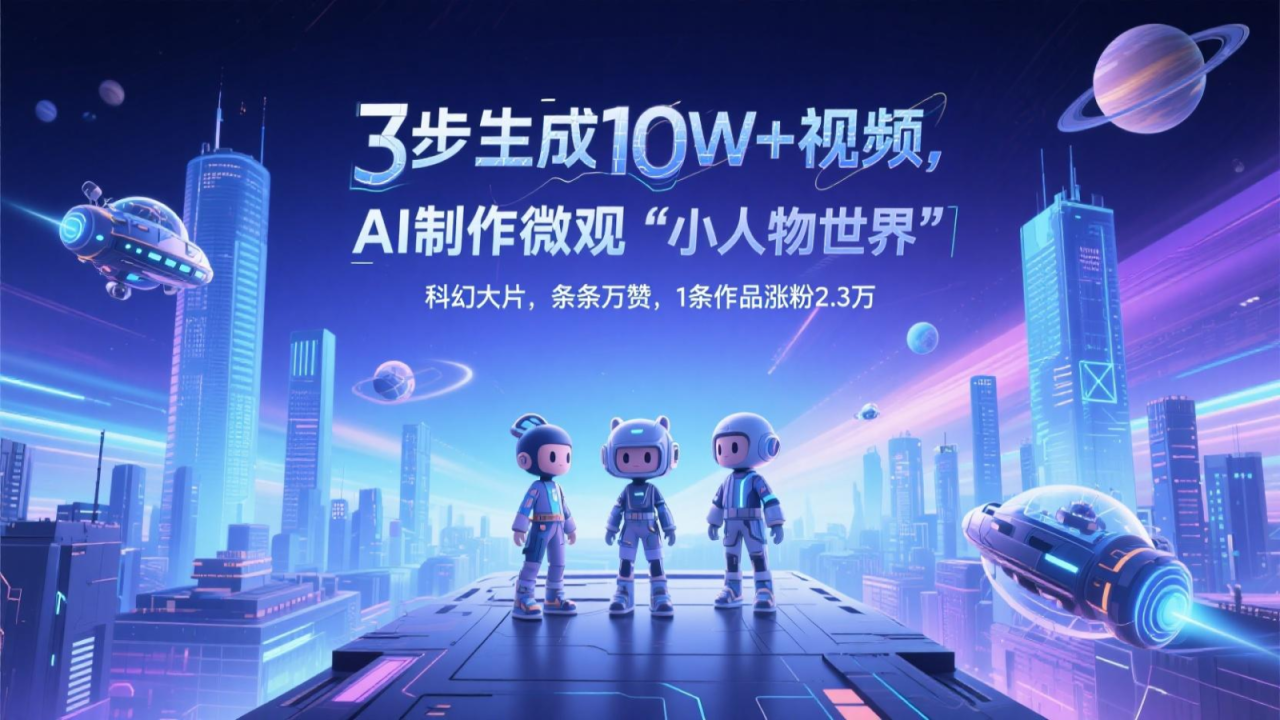 三步生成10W+视频，AI制作微观“小人物世界”科幻大片，条条万赞，1条作品涨粉2.3万-白戈学堂