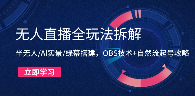 （14684期）无人直播全玩法拆解：半无人/AI实景/绿幕搭建，OBS技术+自然流起号攻略-白戈学堂
