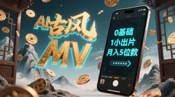 AI一键生成古风音乐MV，0剪辑基础1小时出片，多种变现渠道，一部手机月入5位数-白戈学堂