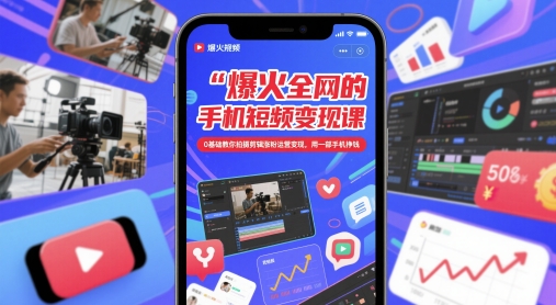 爆火全网的手机短视频变现课，0基础教你拍摄剪辑涨粉运营变现，用一部手机挣钱-白戈学堂