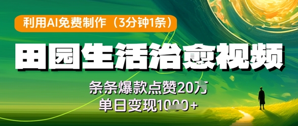利用AI免费制作田园生活治愈视频，条条爆款点赞20W，单日变现几张-白戈学堂