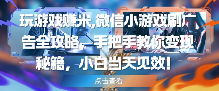 玩游戏挣米，微信小游戏刷广告全攻略，手把手教你变现秘籍，小白当天见效-白戈学堂