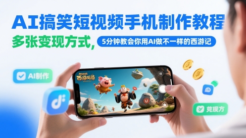 AI搞笑短视频手机制作教程，多张变现方式，5分钟教会你用AI做不一样的西游记-白戈学堂