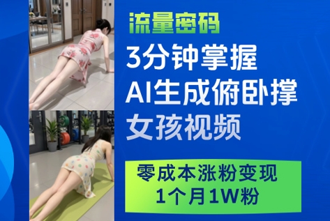 3分钟掌握AI生成俯卧撑女孩视频，零成本涨粉变现，1个月1W粉-白戈学堂