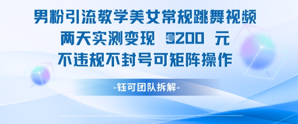 男粉引流教学美女常规跳舞视频两天实测变现1k+，不违规不封号可矩阵操作-白戈学堂