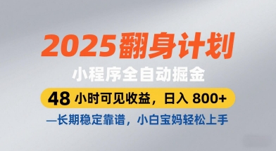 2025翻身计划，小程序全自动掘金，48小时可见收益，日入8张+，长期稳定靠谱，小白宝妈轻松上手-白戈学堂