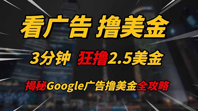 （14701期）看广告，撸美金！！3分钟赚2.5美金！！日入200美金不是梦！揭秘Google…-白戈学堂