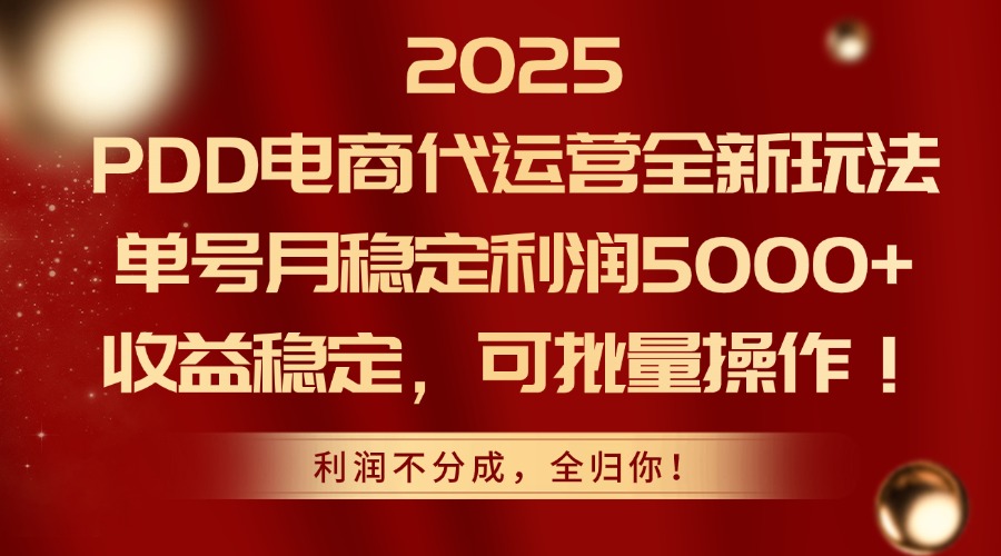 （14839期）2025PDD电商代运营全新玩法，单号月稳定利润5000+，收益稳定，可批量操作-白戈学堂